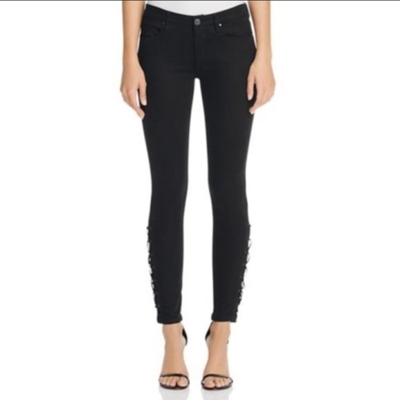 - NWT Anthropologie Black Blank NYC Intro Skinny Jeans faux tie details - Picture 1 of 11
